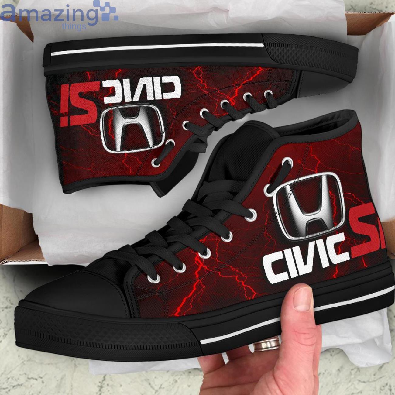Honda Civic Si Thunder and Lightning Red High Top Shoes image Honda Civic Si Thunder and Lightning Red High Top Shoes Product Photo 4