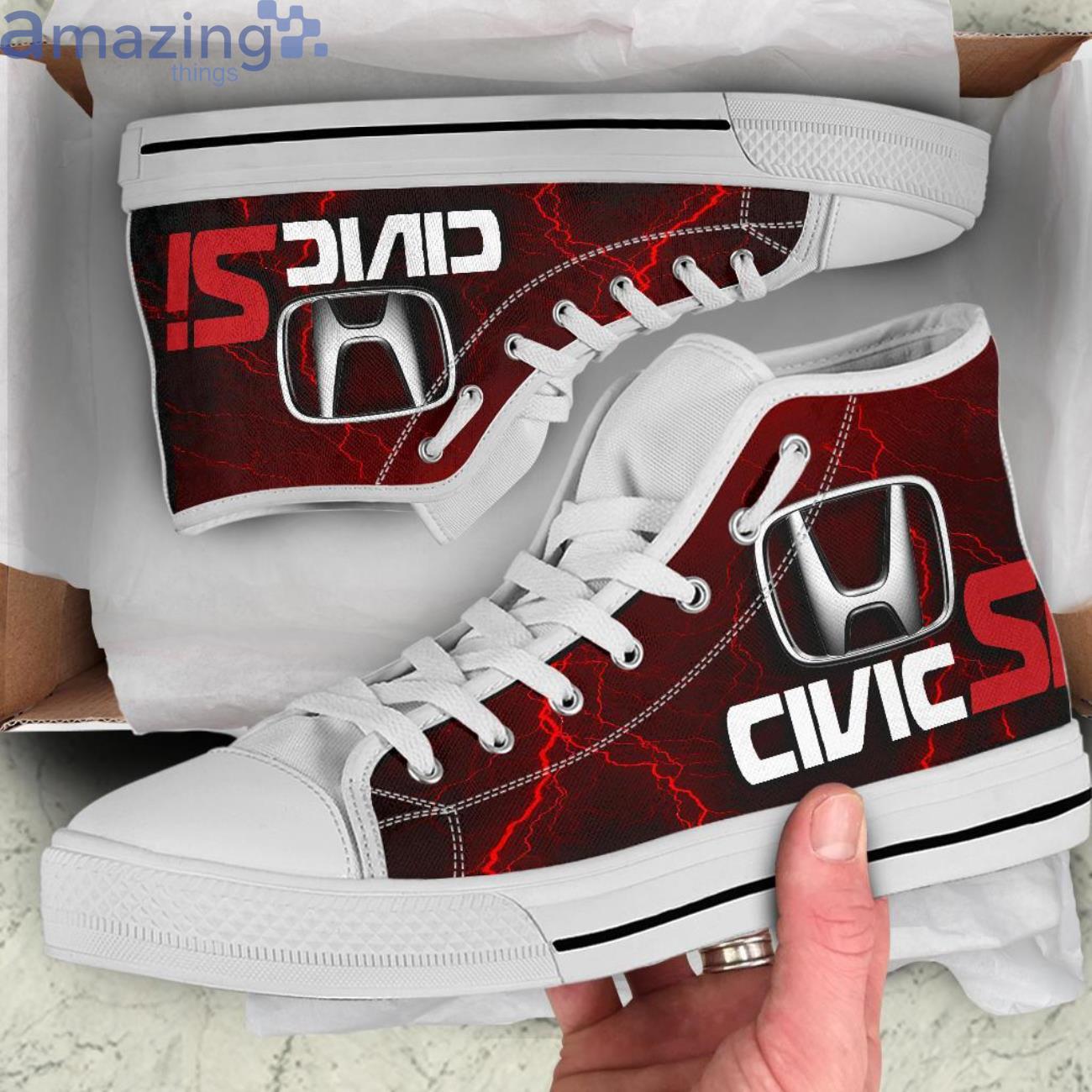 Honda Civic Si Thunder and Lightning Red High Top Shoes image Honda Civic Si Thunder and Lightning Red High Top Shoes Product Photo 9