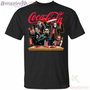 Horror Characters Drinking Coca Cola Funny T-Shirt Product Photo 1