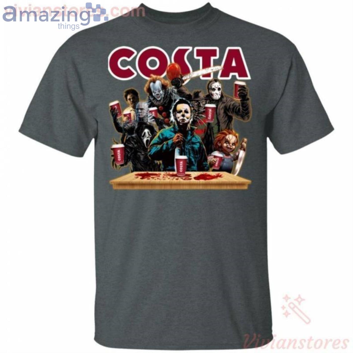 Horror Characters Drinking Costa Funny T Shirt image Horror Characters Drinking Costa Funny T-Shirt Product Photo 2