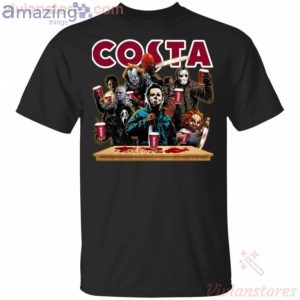 Horror Characters Drinking Costa Funny T-Shirt Product Photo 1