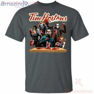 Horror Characters Drinking Tim Hortons Funny T-Shirt Product Photo 2