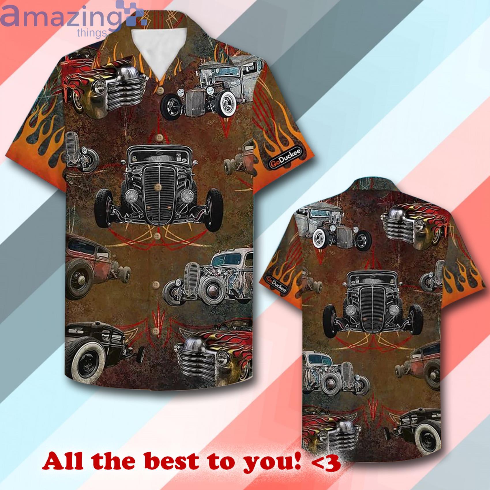 Hot Rod Pattern And Flame Hawaiian Shirt Product Photo 1