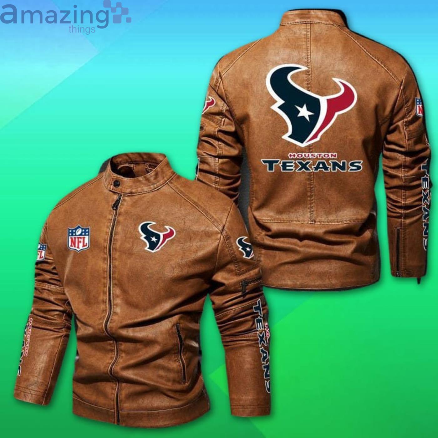 Houston Texans NFL Motor Fleece Leather Jacket image Houston Texans NFL Motor Fleece Leather Jacket Product Photo 2