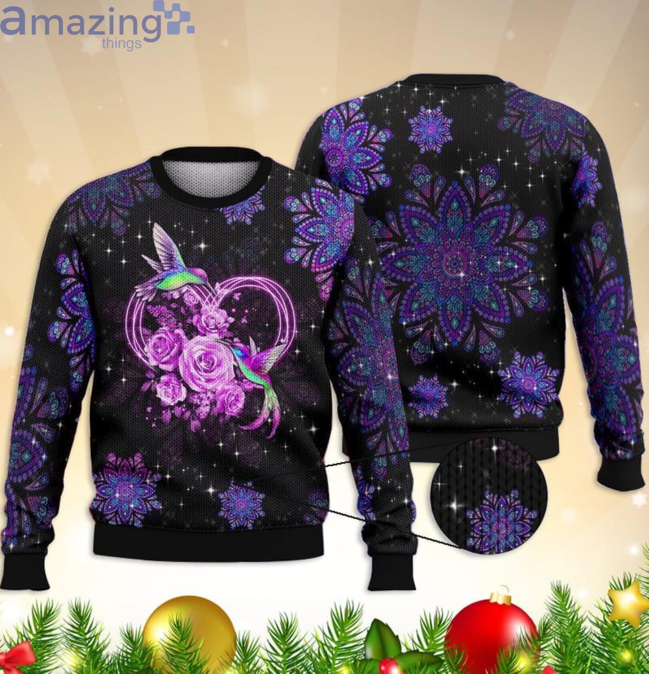 Humming Bird Purple Flowers All Over Printed 3D Sweater Product Photo 1