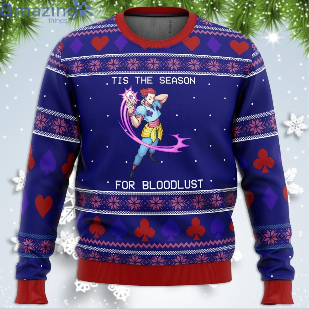 Hunter X Hunter Hisoka Tis The Season For Bloodlust Funny Christmas Gift Ugly Christmas Sweater Product Photo 1