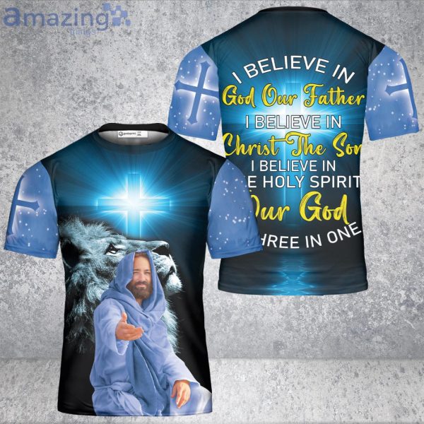 I Believe In God Father Christ Son Lion Jesus 3D T-Shirt Amazing Cross Christian Shirt Product Photo 3