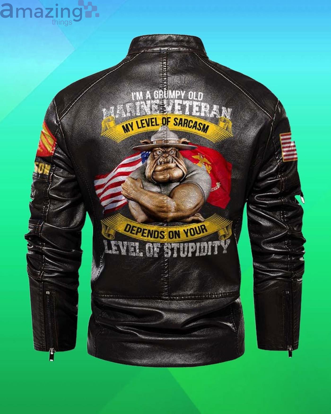I'm A Grumpy Old Marine Veteran Cutom Name Motor Fleece Leather Jacket image I'm A Grumpy Old Marine Veteran Cutom Name Motor Fleece Leather Jacket Product Photo 1