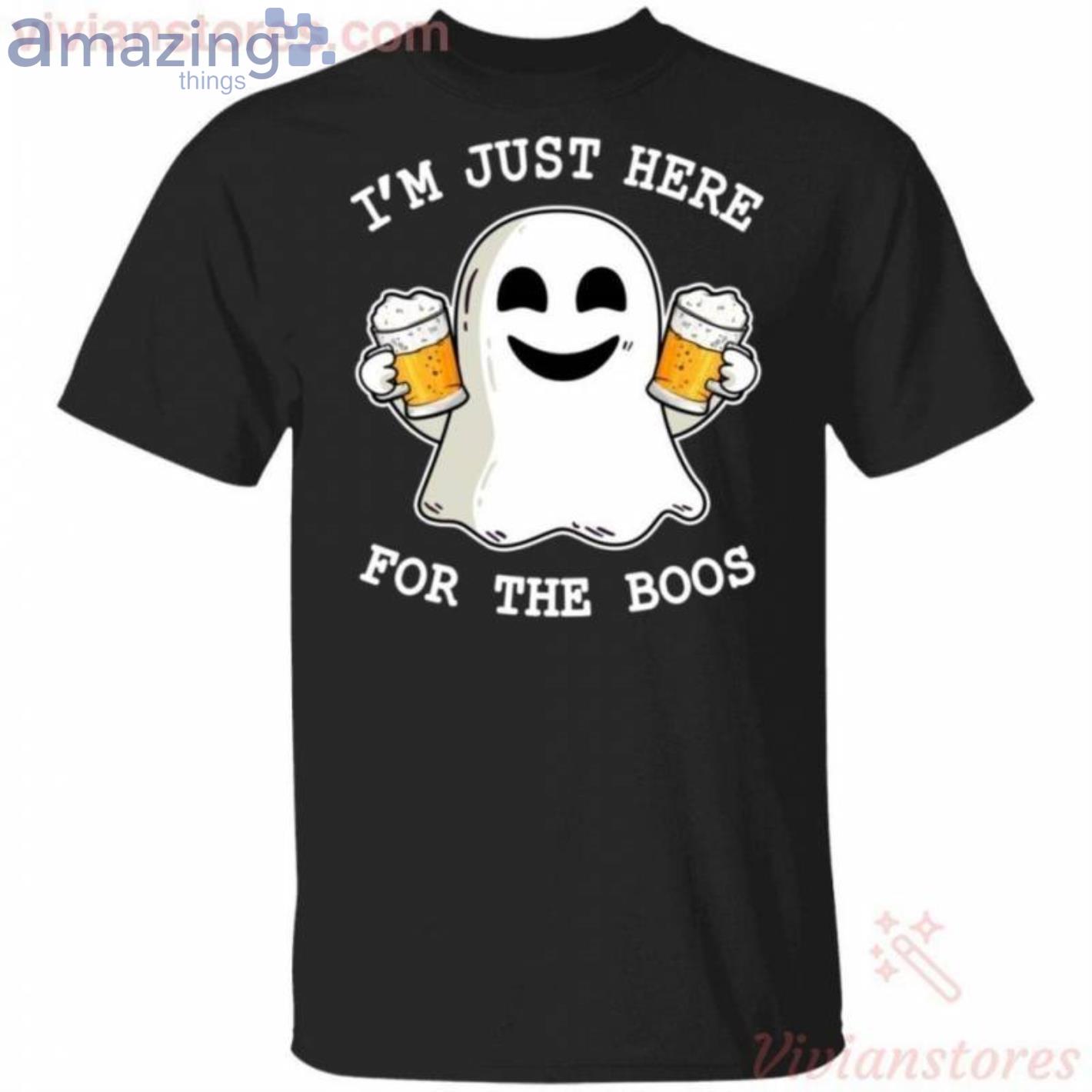 I'm Just Here For The Boos Funny Ghost Drinking Beer Halloween T-Shirt Product Photo 1