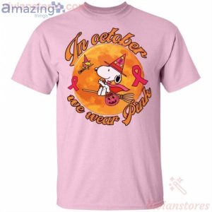 In October We Wear Pink Snoopy Breast Cancer Awareness Halloween T-Shirt Product Photo 2