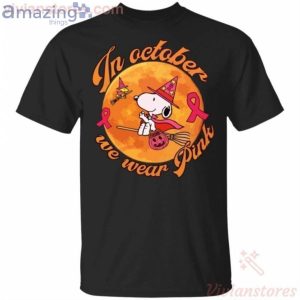 In October We Wear Pink Snoopy Breast Cancer Awareness Halloween T-Shirt Product Photo 1