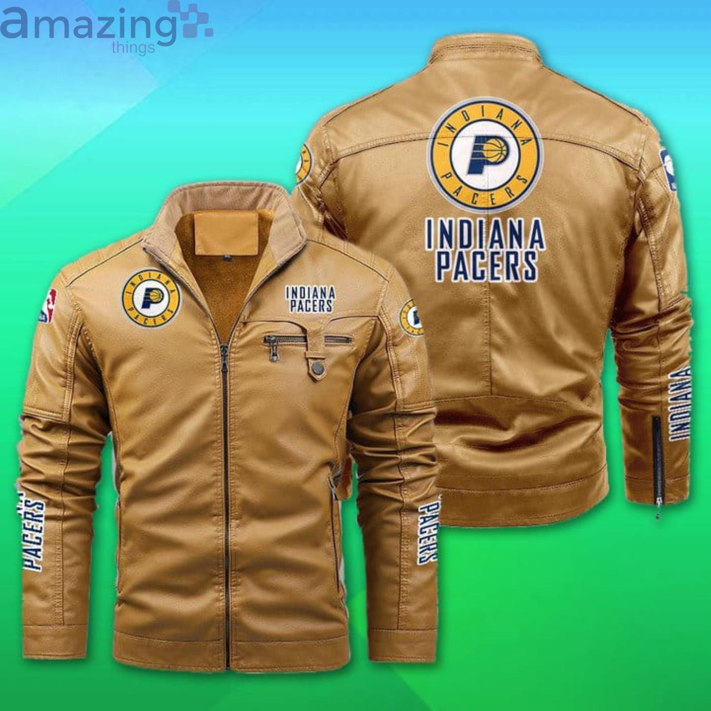 Indiana Pacers Fleece Leather Jacket image Indiana Pacers Fleece Leather Jacket Product Photo 2