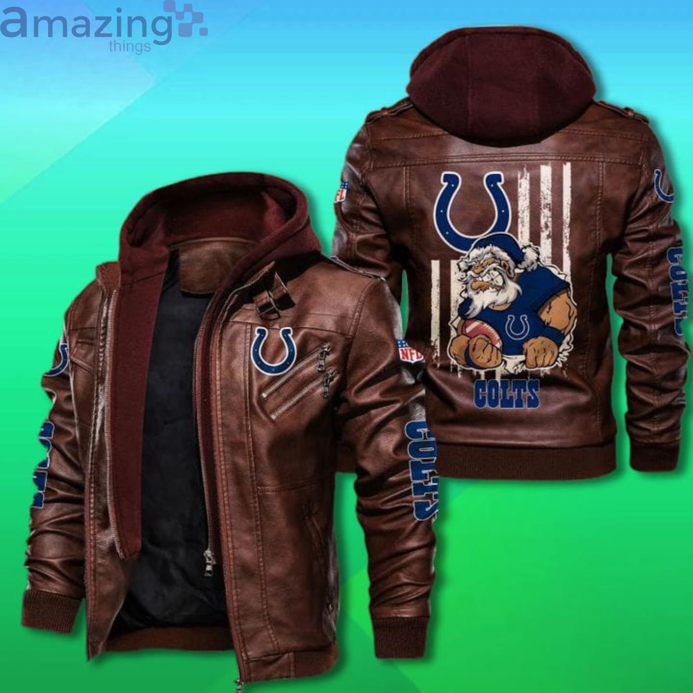 Indianapolis Colts 2D Trending Leather Jacket Angry Santa Claus image Indianapolis Colts 2D Trending Leather Jacket Angry Santa Claus Product Photo 2