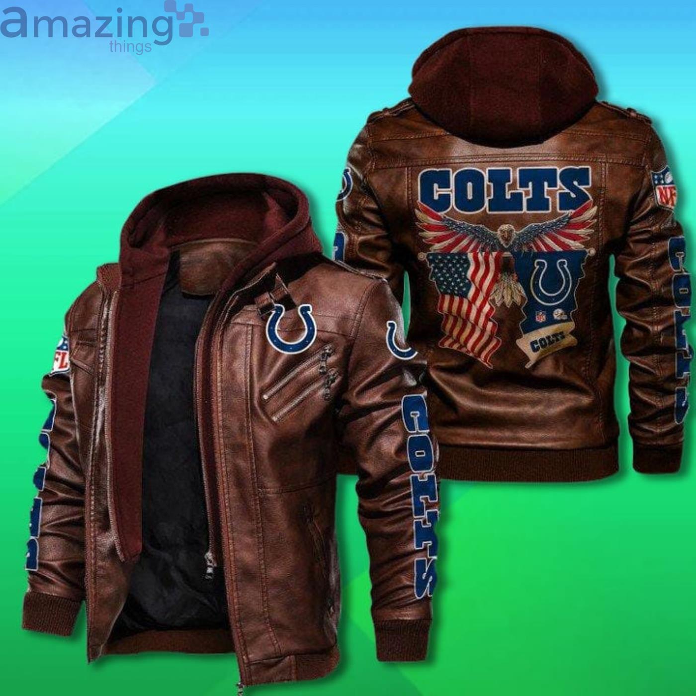 Indianapolis Colts Bald Eagle American Flag 2D Trending Leather Jacket image Indianapolis Colts Bald Eagle American Flag 2D Trending Leather Jacket Product Photo 2