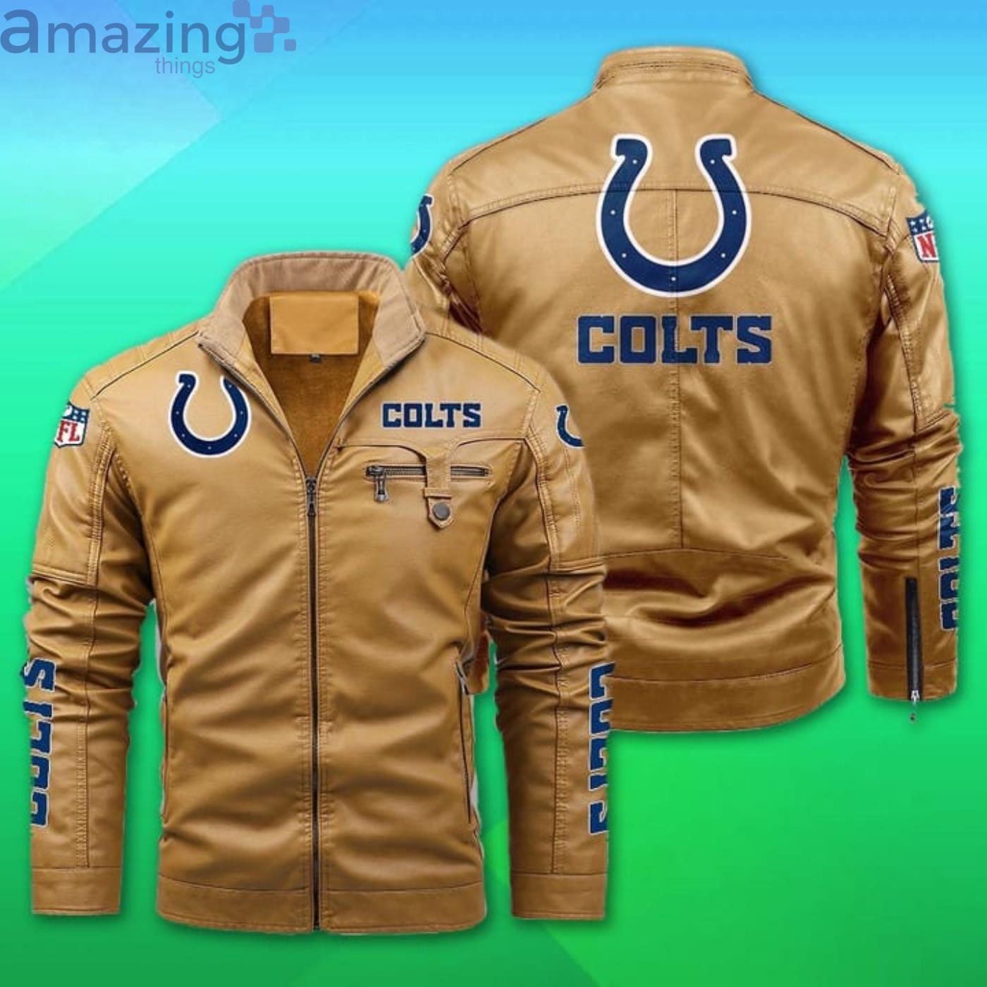 Indianapolis Colts Fleece Leather Jacket image Indianapolis Colts Fleece Leather Jacket Product Photo 2