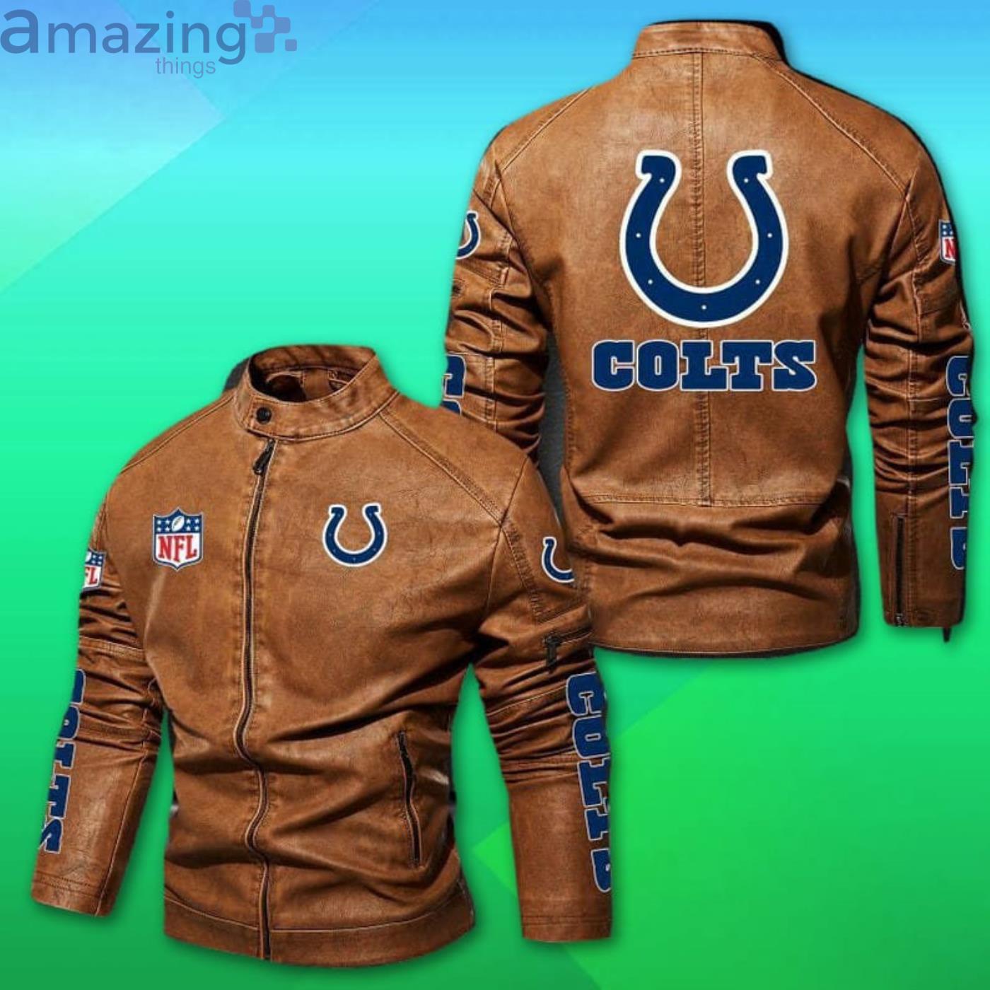 Indianapolis Colts NFL Motor Fleece Leather Jacket image Indianapolis Colts NFL Motor Fleece Leather Jacket Product Photo 2