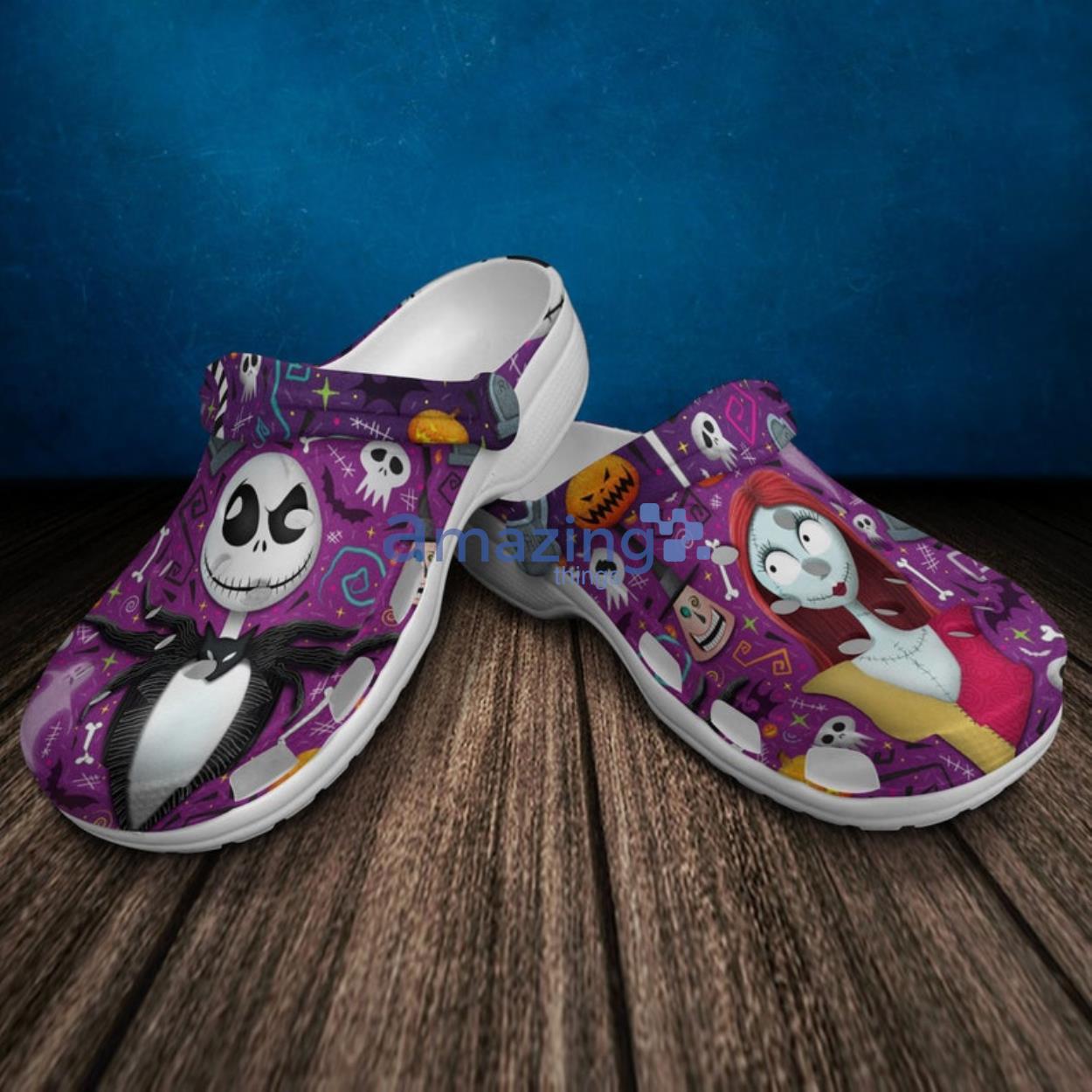 Jack & Sally Patterns Purple Halloween Disney Clog Shoes Product Photo 1