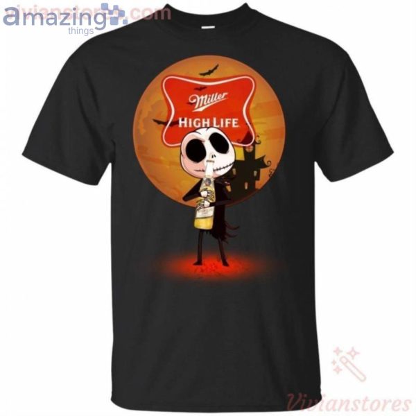 Jack Skellington Hold Miller High Life Beer Halloween T-Shirt Product Photo 1