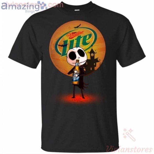 Jack Skellington Hold Miller Lite Beer Halloween T-Shirt Product Photo 1