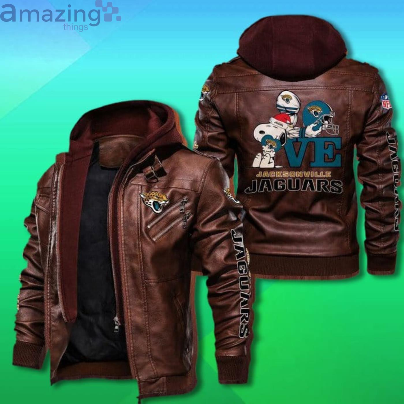 Jacksonville Jaguars Snoopy 2D Trending Leather Jacket image Jacksonville Jaguars Snoopy 2D Trending Leather Jacket Product Photo 2