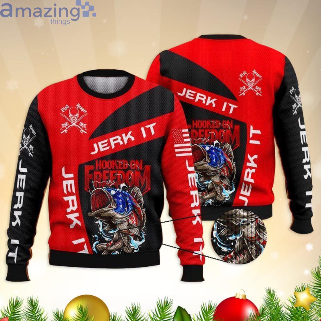 Jerk It Hooked On Freedon Fishing 3D Sweater Product Photo 1