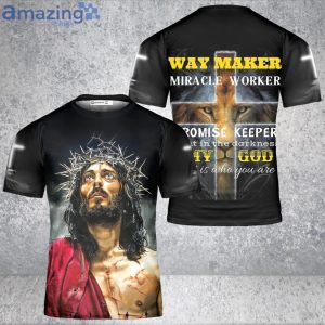 Jesus Cross Lion 3D T-Shirt Way Maker Miracle Worker Promise Keeper Lion Shirt Product Photo 2