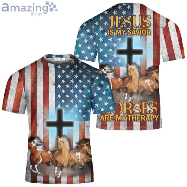 Jesus Is My Savior Horses Are My Therapy Horse 3D T-Shirt Women Christian American Product Photo 2