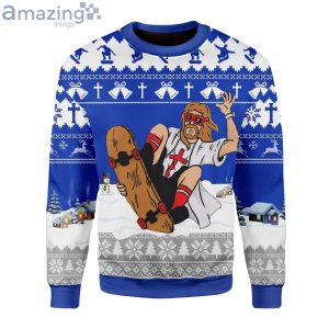 Jesus Skateboarding Christmas Ugly Sweater Product Photo 1