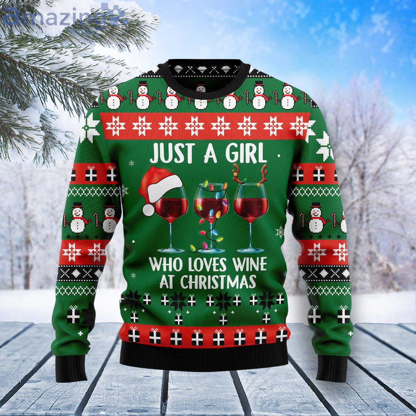 Just A Girl Who Love Wine At Christmas Wine Lover Ugly Christmas Sweater Product Photo 1