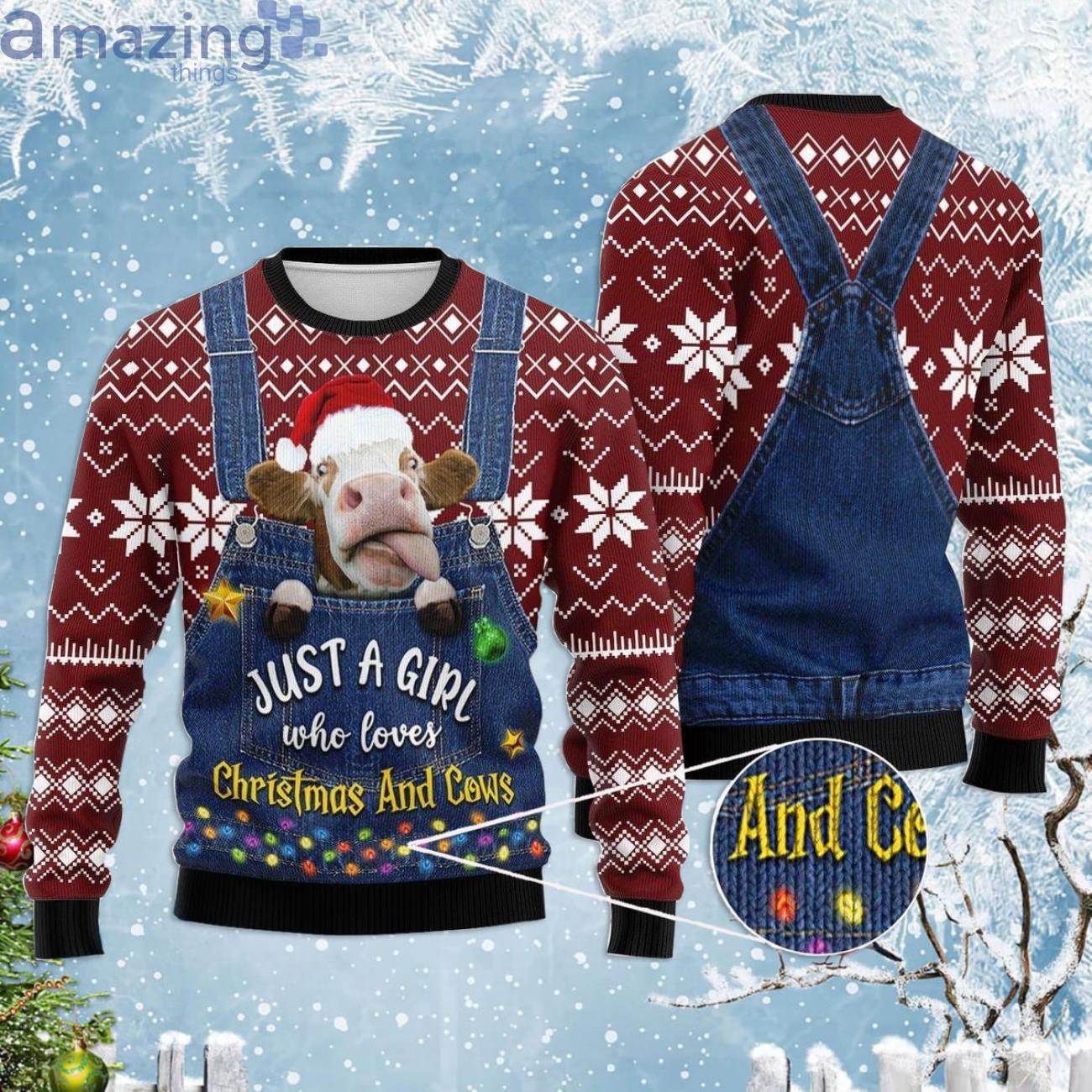 Just a Girl Who Loves Cow Ugly Christmas Sweater Product Photo 1