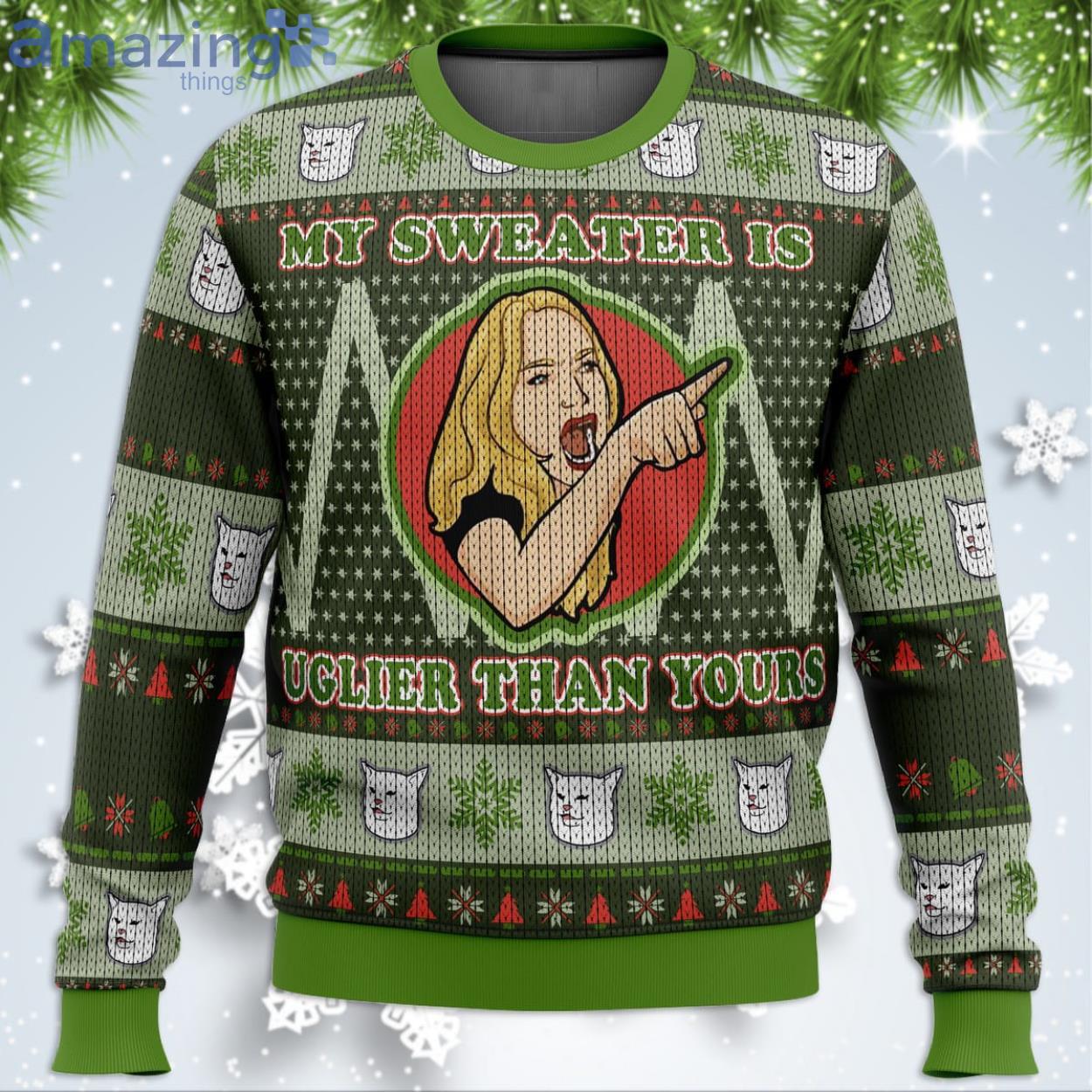 Karen Yelling At Grumpy Cat Meme Funny Christmas Gift Ugly Christmas Sweater Product Photo 1 Karen Yelling At Grumpy Cat Meme Funny Christmas Gift Ugly Christmas Sweater Product Photo 1