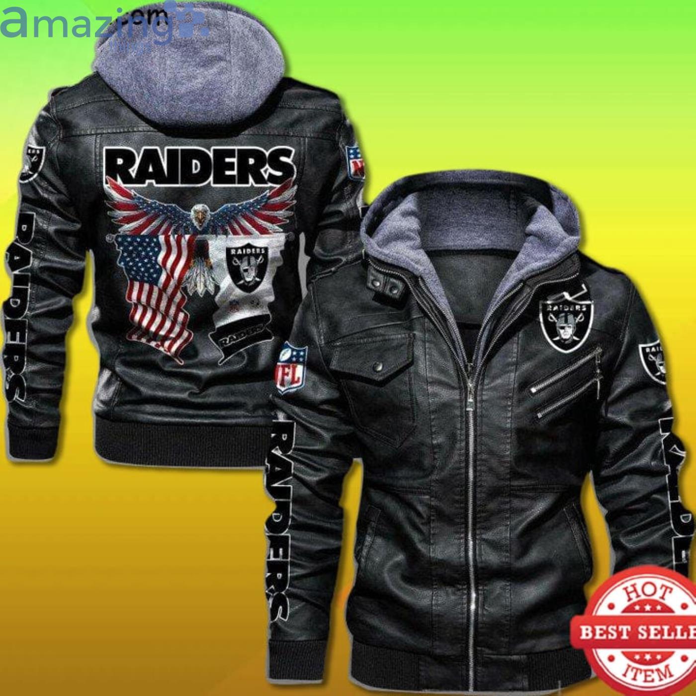 Las Vegas Raiders Bald Eagle American Flag 2D Trending Leather Jacket Product Photo 1