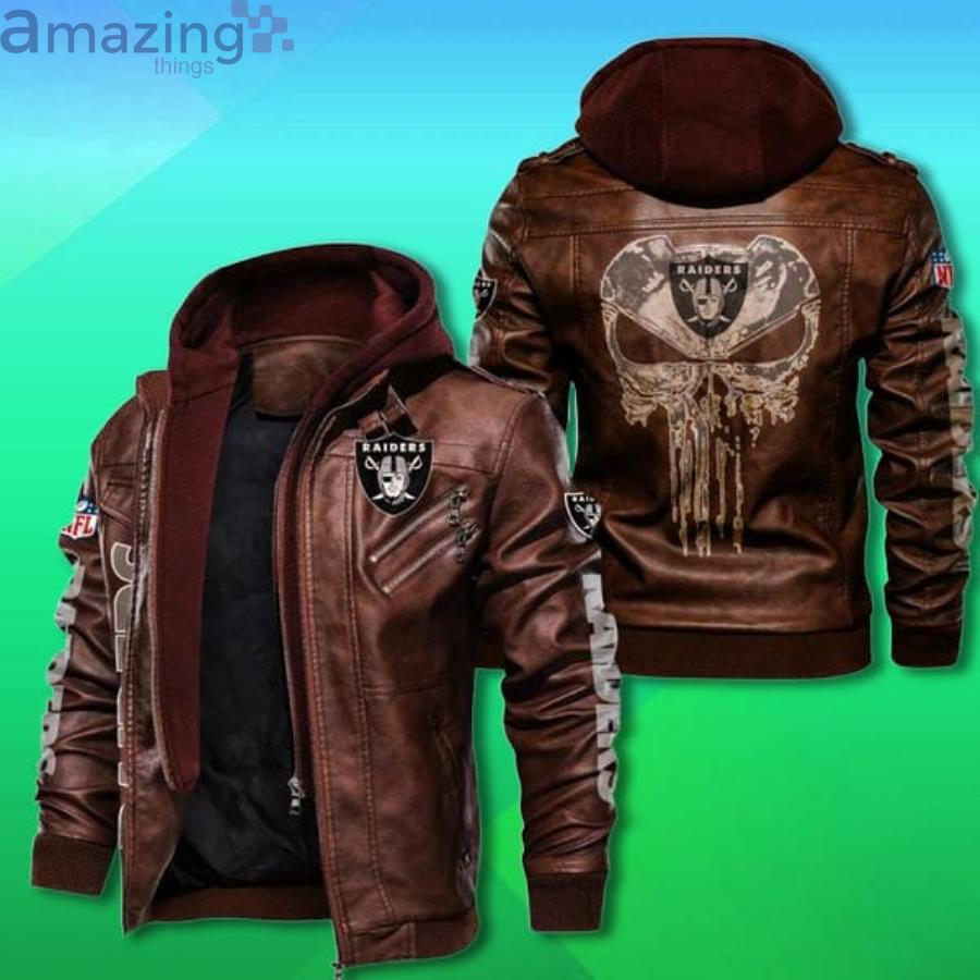Las Vegas Raiders NFL Punisher Skull Leather Jacket Product Photo 1