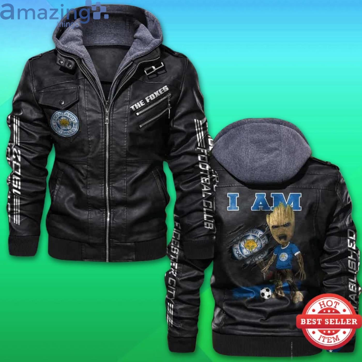 Leicester City FC Baby Groot Hooded 2D Trending Leather Jacket Product Photo 1