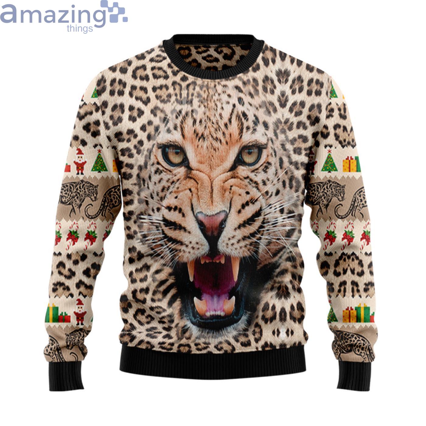 Leopard Cute Face Christmas Ugly Sweater Product Photo 1