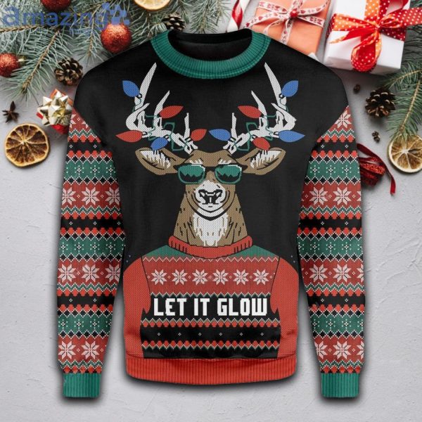 Let It Glow Christmas Deer Ugly Sweater Product Photo 1