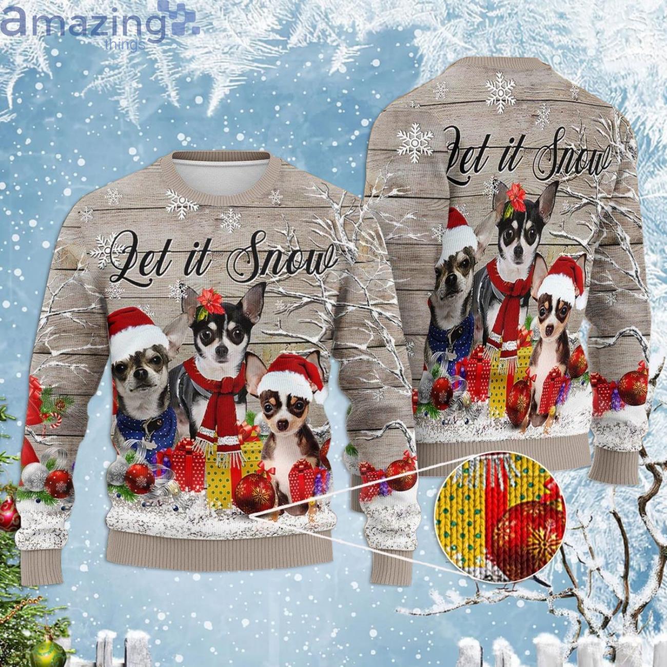 Let It Snow Chihuahua Cute Dog Christmas Ugly Sweater Product Photo 1