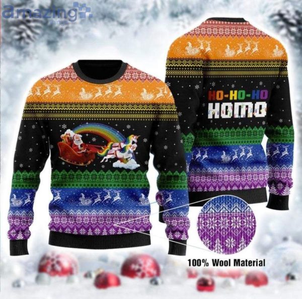 LGBT Santa Claus And Unicorn Christmas Ugly Sweater Product Photo 1