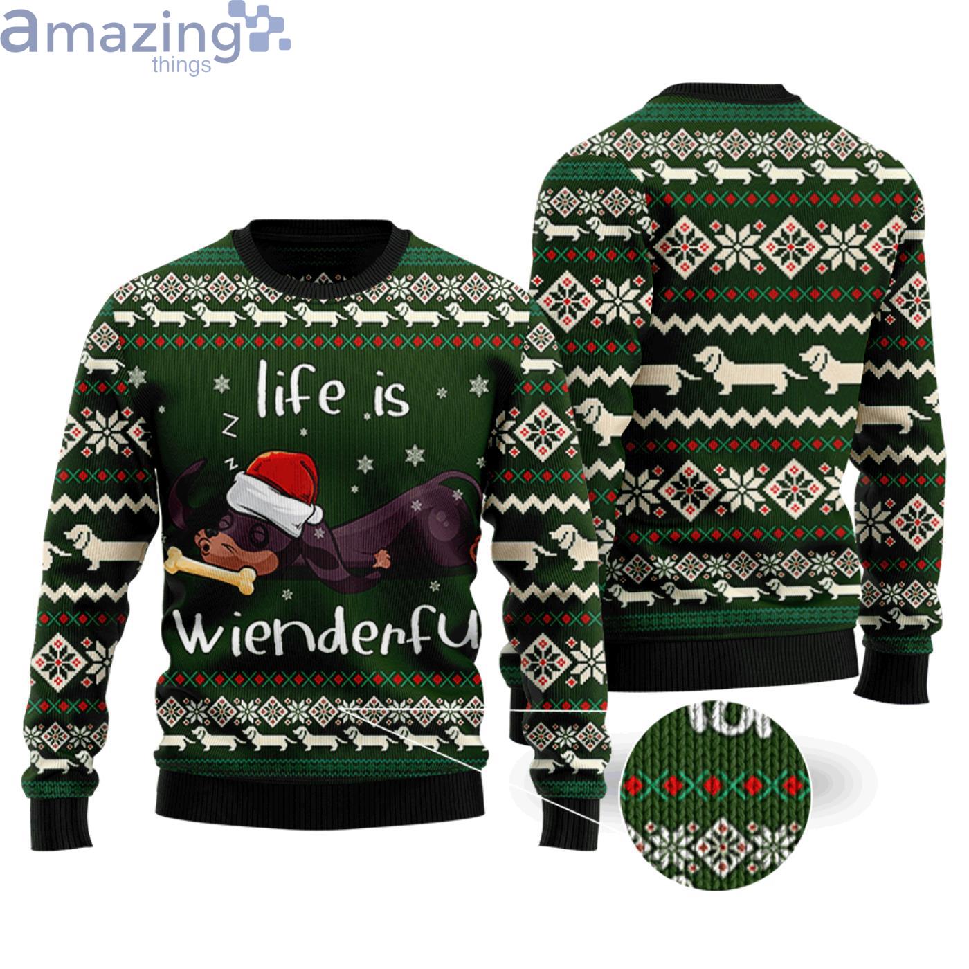 Life Is Wienderful Sleeping Dachshund Christmas Ugly Sweater image Life Is Wienderful Sleeping Dachshund Christmas Ugly Sweater Product Photo 3