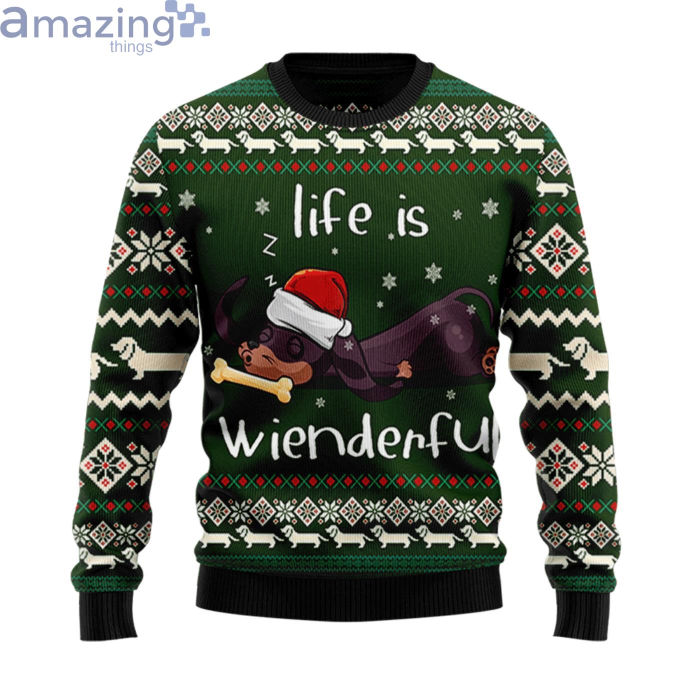 Life Is Wienderful Sleeping Dachshund Christmas Ugly Sweater Product Photo 1