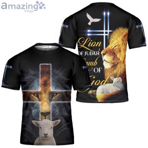 Lion Of Judah Lamb Of God 3D T-Shirt Jesus Cross Lion Shirt Christian Shirt Product Photo 3