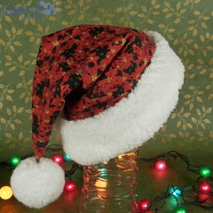 Little Black Cats Peeking Out From Red Poinsettias Christmas Santa Hat For Adult And Child image Little Black Cats Peeking Out From Red Poinsettias Christmas Santa Hat For Adult And Child Product Photo 4