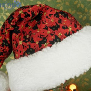 Little Black Cats Peeking Out From Red Poinsettias Christmas Santa Hat For Adult And Child Product Photo 1