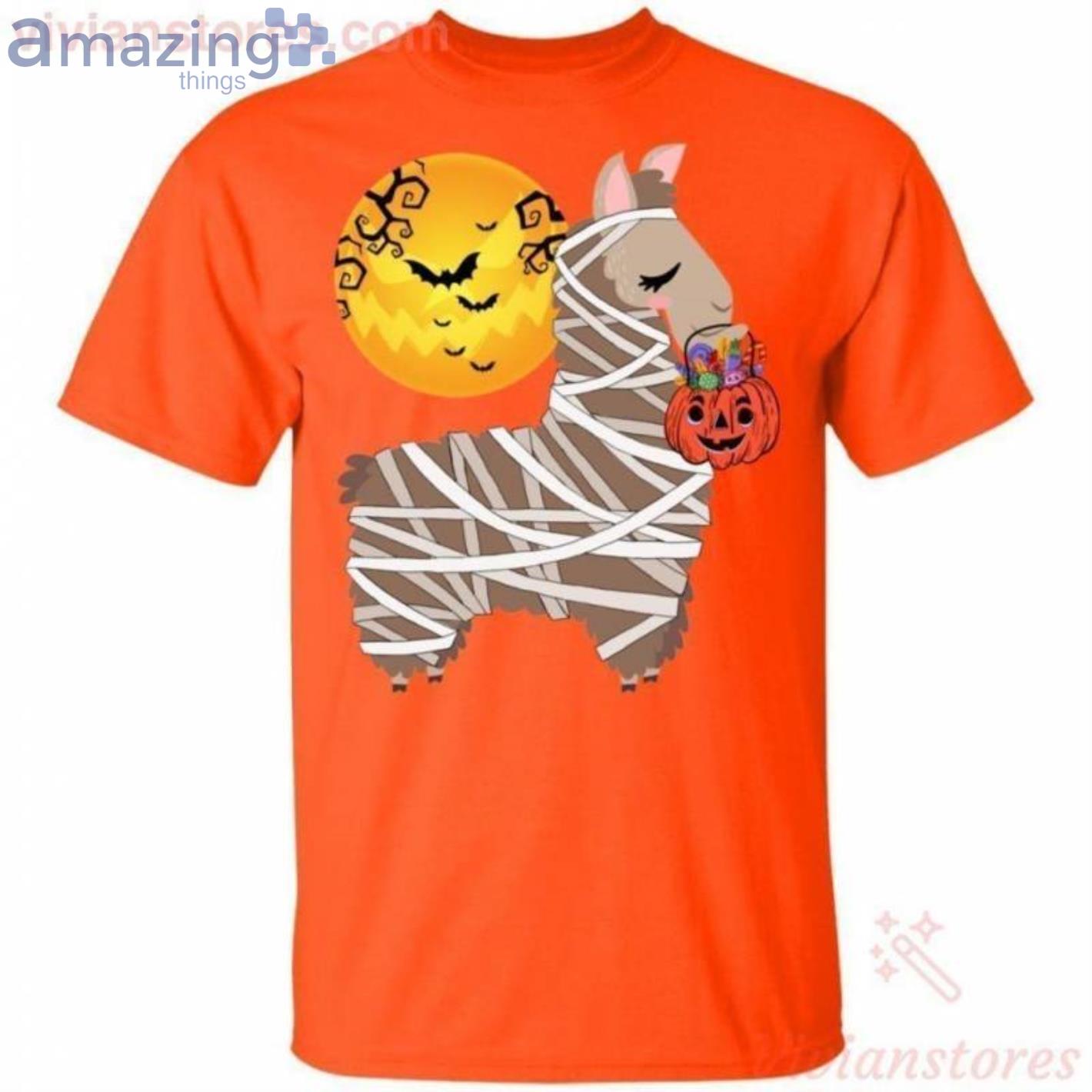 Llama In Mummy Halloween Funny T Shirt image Llama In Mummy Halloween Funny T-Shirt Product Photo 2