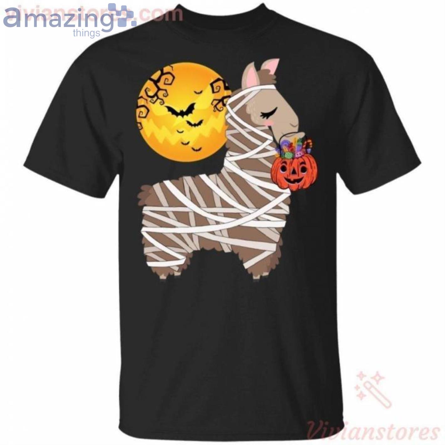 Llama In Mummy Halloween Funny T Shirt image Llama In Mummy Halloween Funny T-Shirt Product Photo 1 Product photo 1