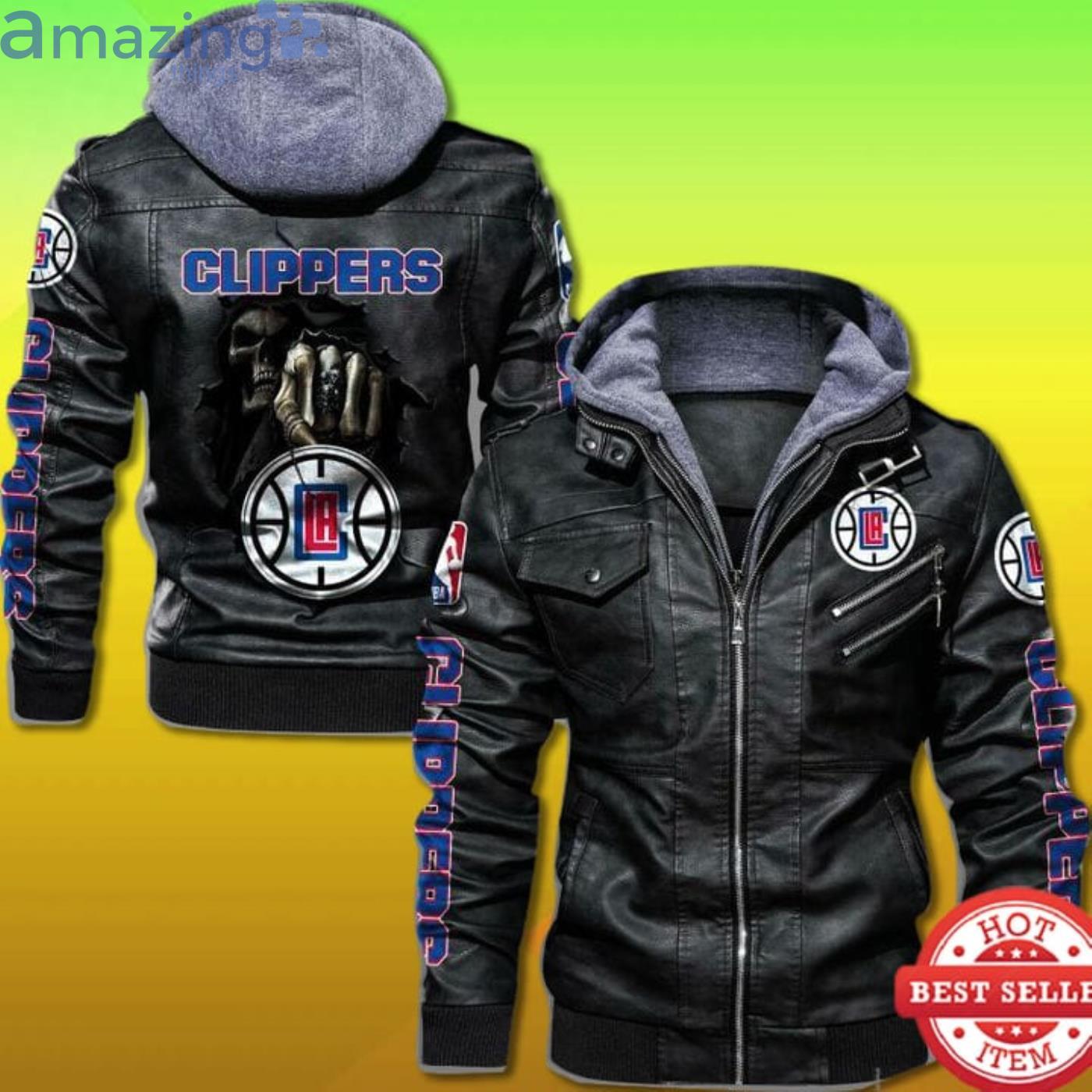 Los Angeles Clippers 2D Trending Leather Jacket Skull In Back Product Photo 1