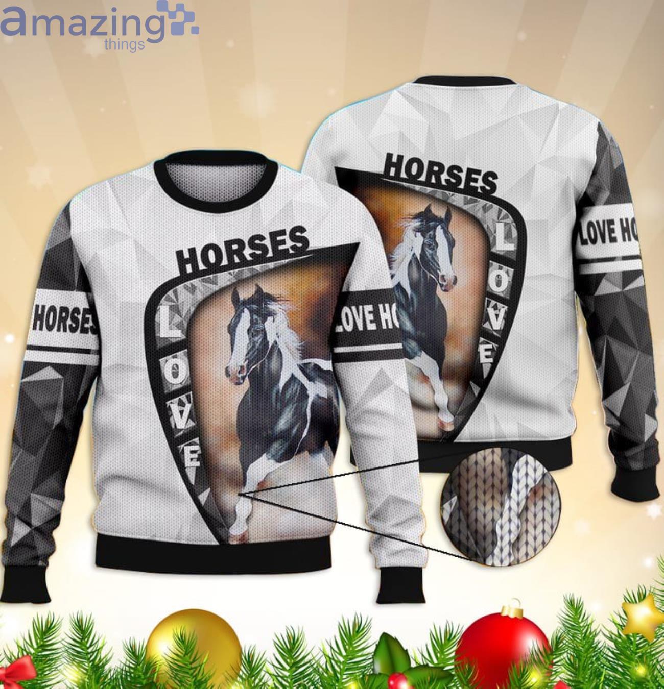 Love Horses Diamond Geometric Shapes White For Horse Lovers All Over Print 3D Sweater Product Photo 1