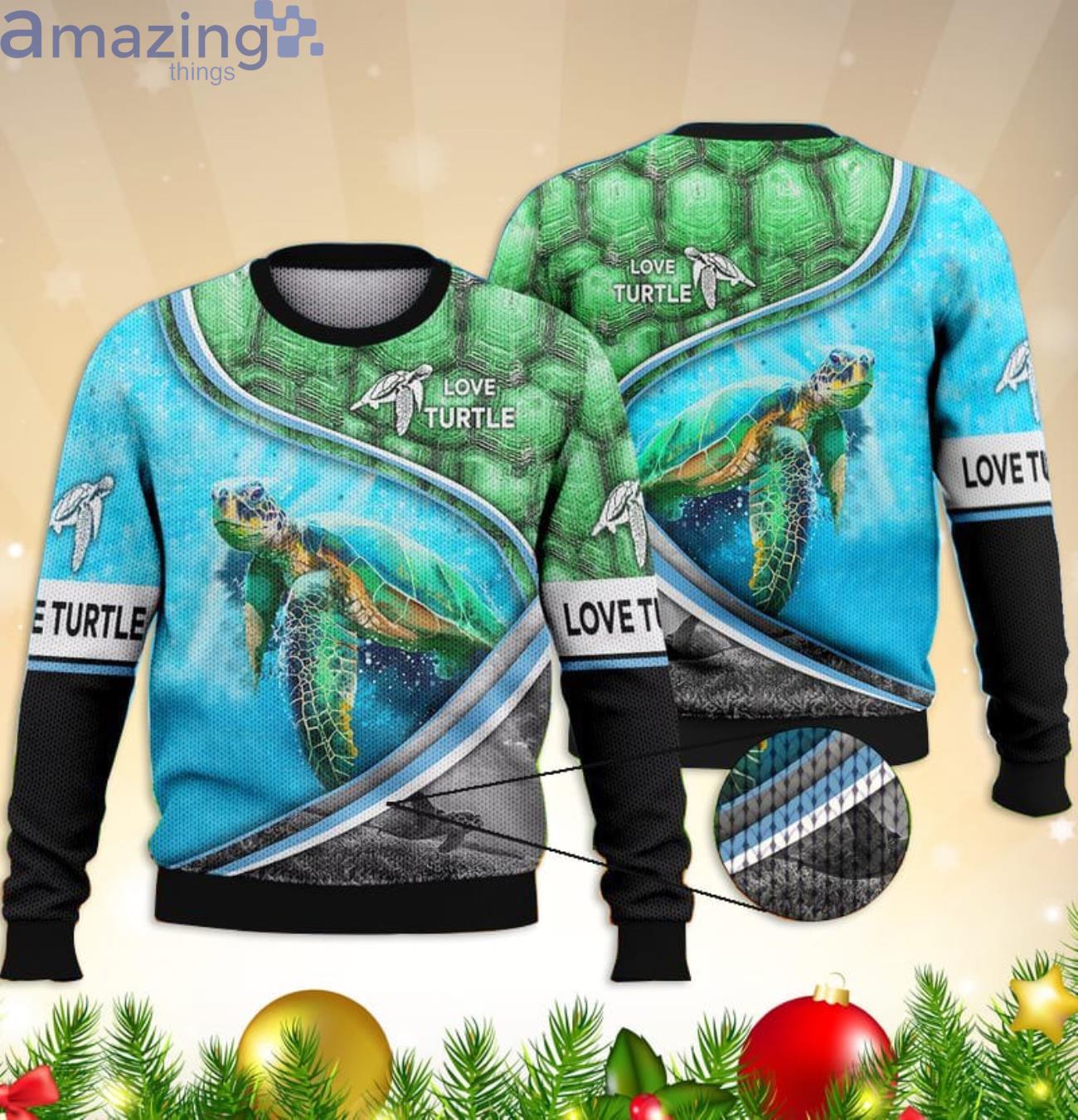 Love Turtle Green Blue Grey All Over Printed 3D Sweater Product Photo 1