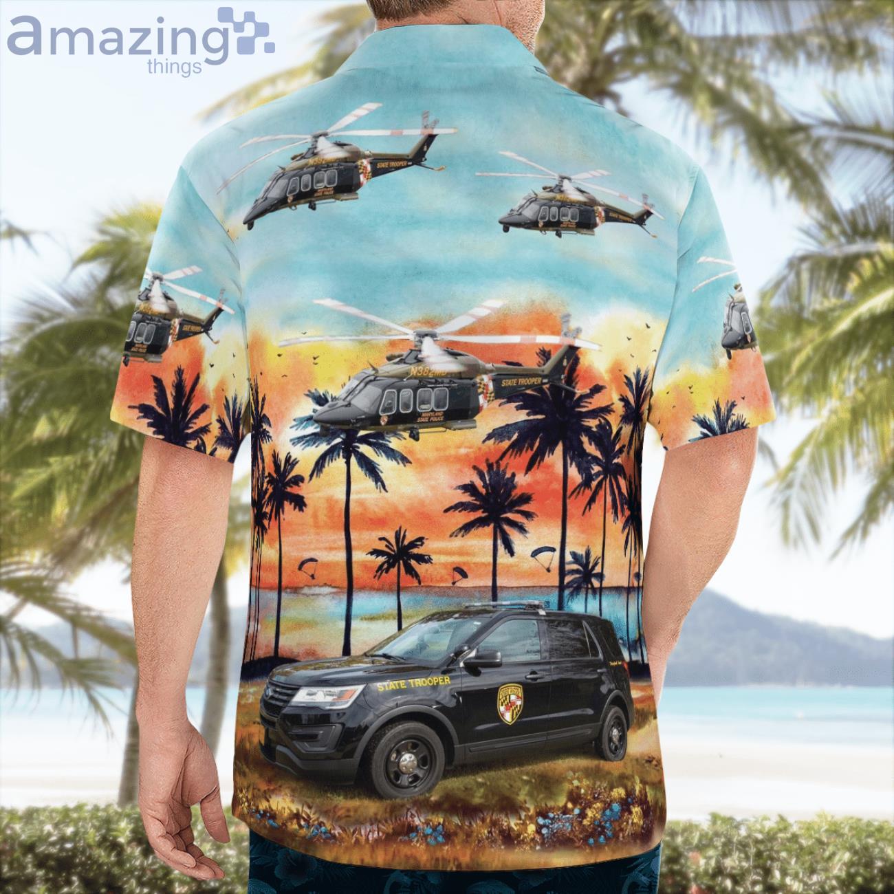 Maryland State Police Ford Utility Interceptor And Agustawestland Helicopter Hawaiian Shirt image Maryland State Police Ford Utility Interceptor And Agustawestland Helicopter Hawaiian Shirt Product Photo 2