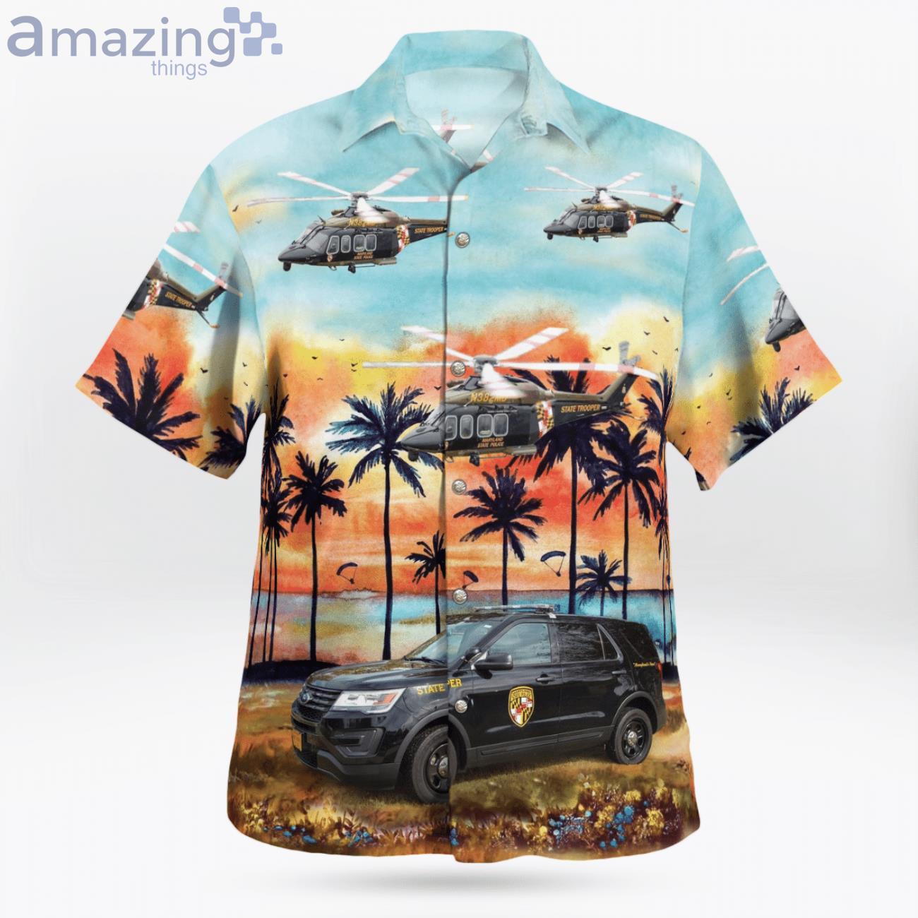 Maryland State Police Ford Utility Interceptor And Agustawestland Helicopter Hawaiian Shirt image Maryland State Police Ford Utility Interceptor And Agustawestland Helicopter Hawaiian Shirt Product Photo 4